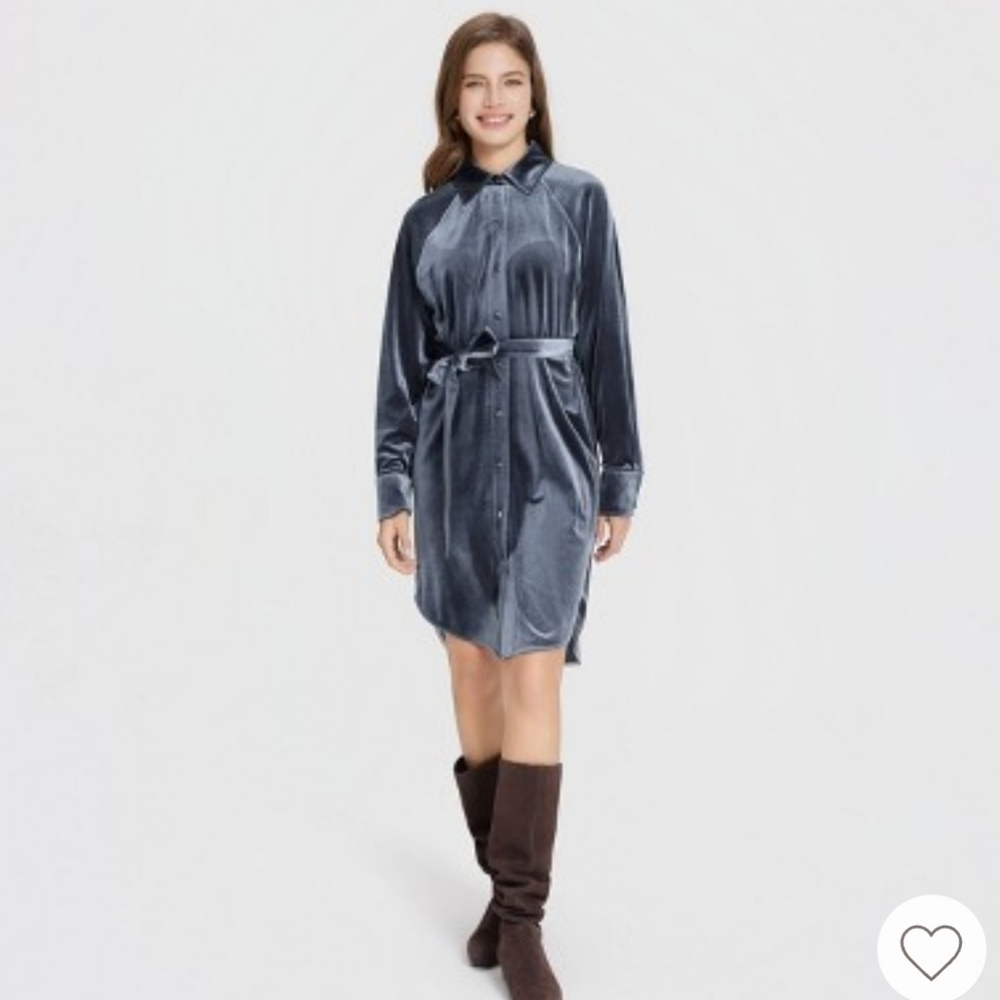 NWT Universal Thread Navy Blue Velvet Long Sleeve Midi Shirt Dress in XL